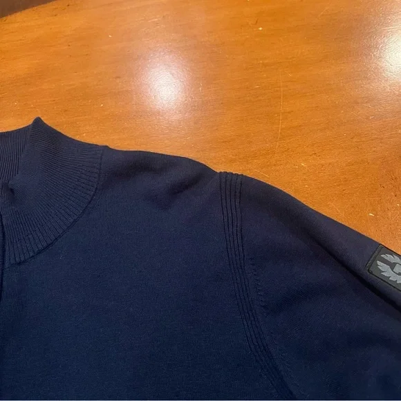 Belstaff Men’s The Tide Quarter Zip Knitwear Pullover Sweater Navy XXL Slim